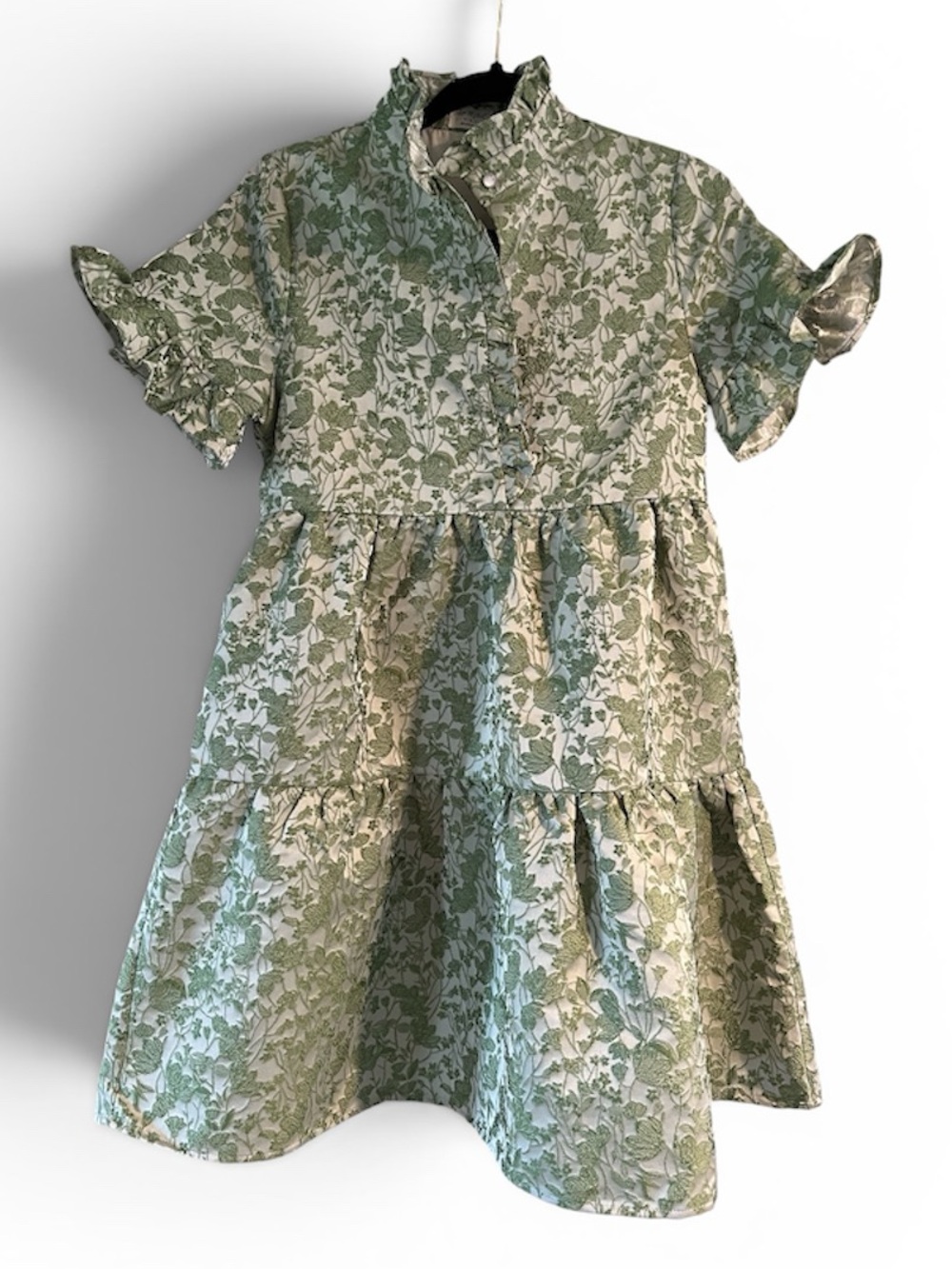 Girls' Green Floral Tiered Dress